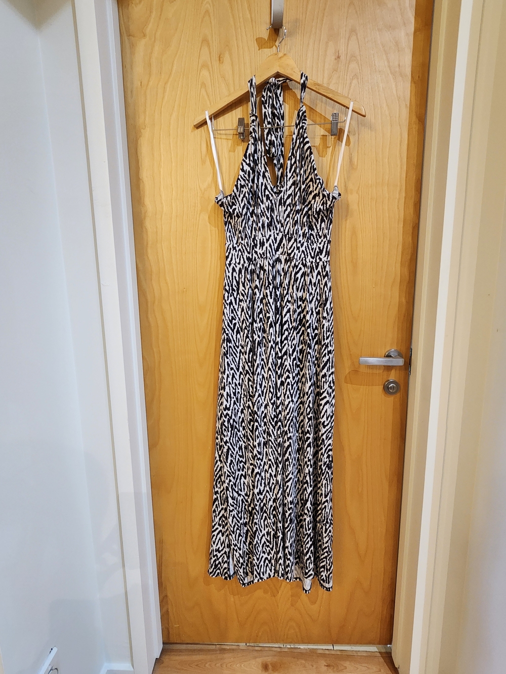 Banana Republic Black and White Halter-Neck Maxi Dress